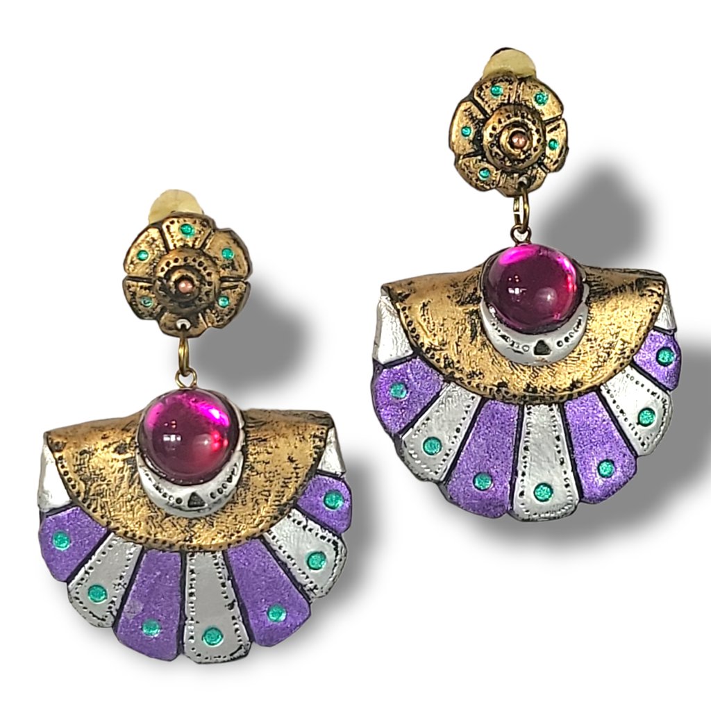 90's Vintage Statement Purple Silver Gold Drop Earrings
